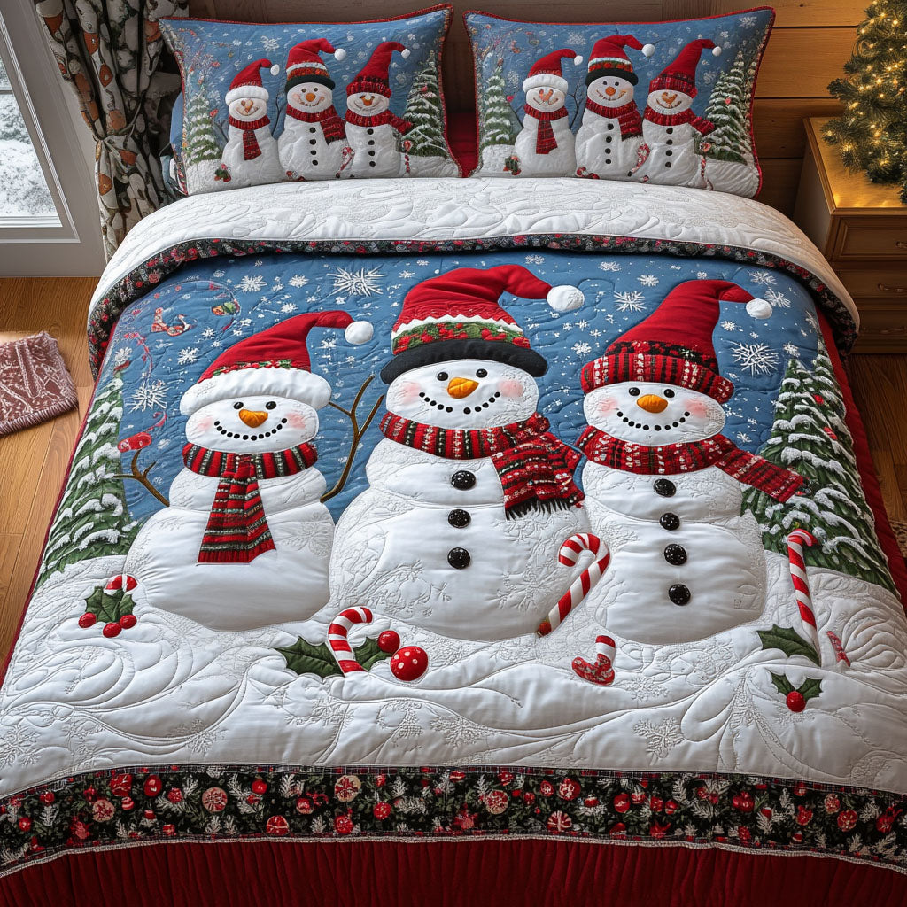 Cheerful Frost Quilted Bedding Set Snowflake Winter Bedspread Set Gift Decor