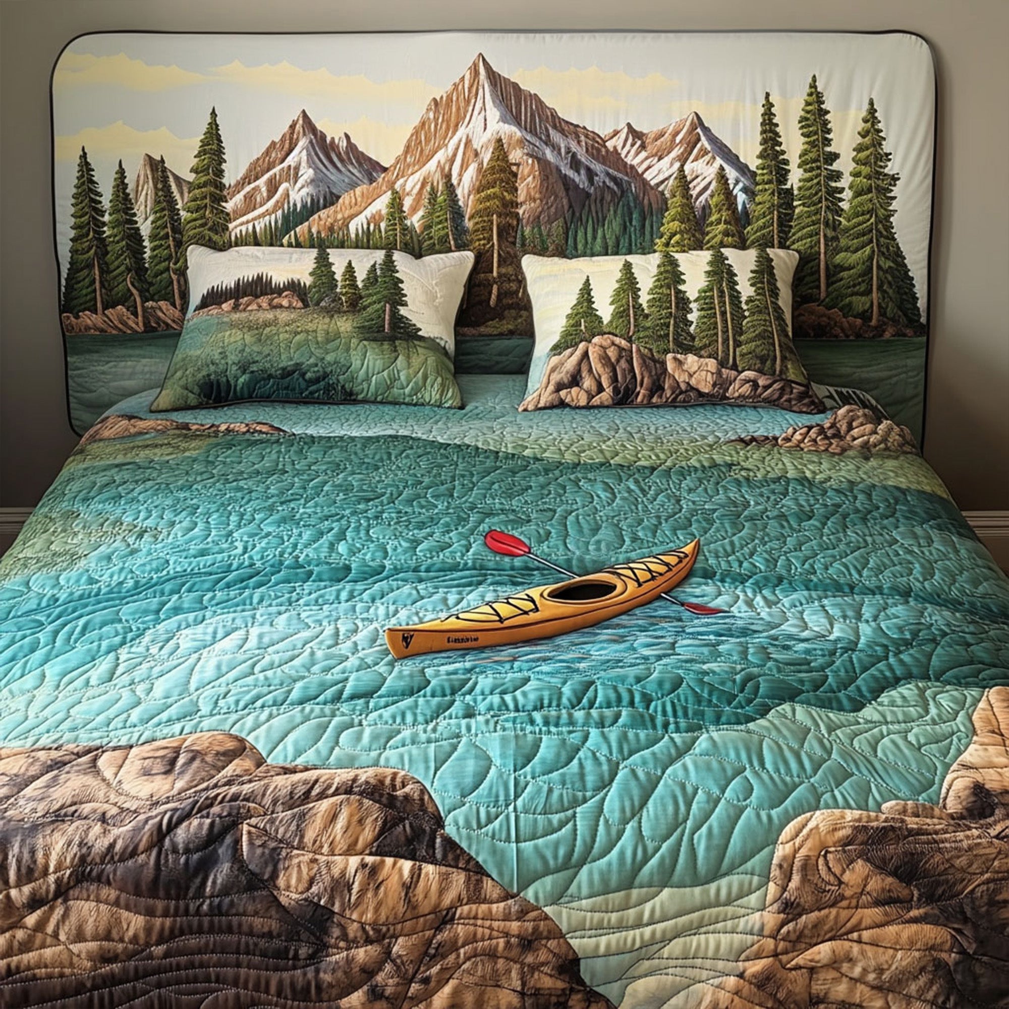 Mountain Kayak Quilted Bedding Set Ocean Coastal Bedspread Set Coastal Home Gift