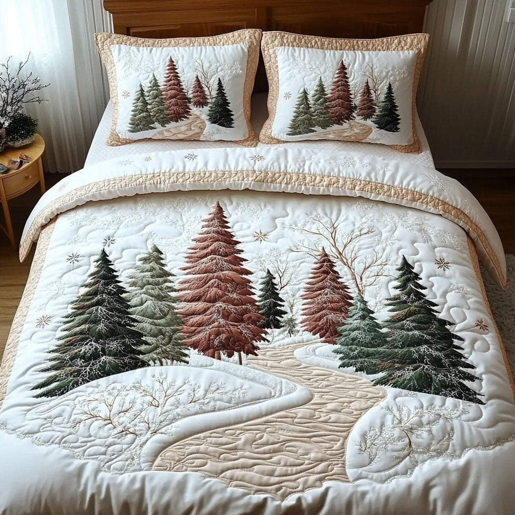 Winter Forest Dream Quilted Bedding Set Snowy Winter Bedspread Set Gift Decor