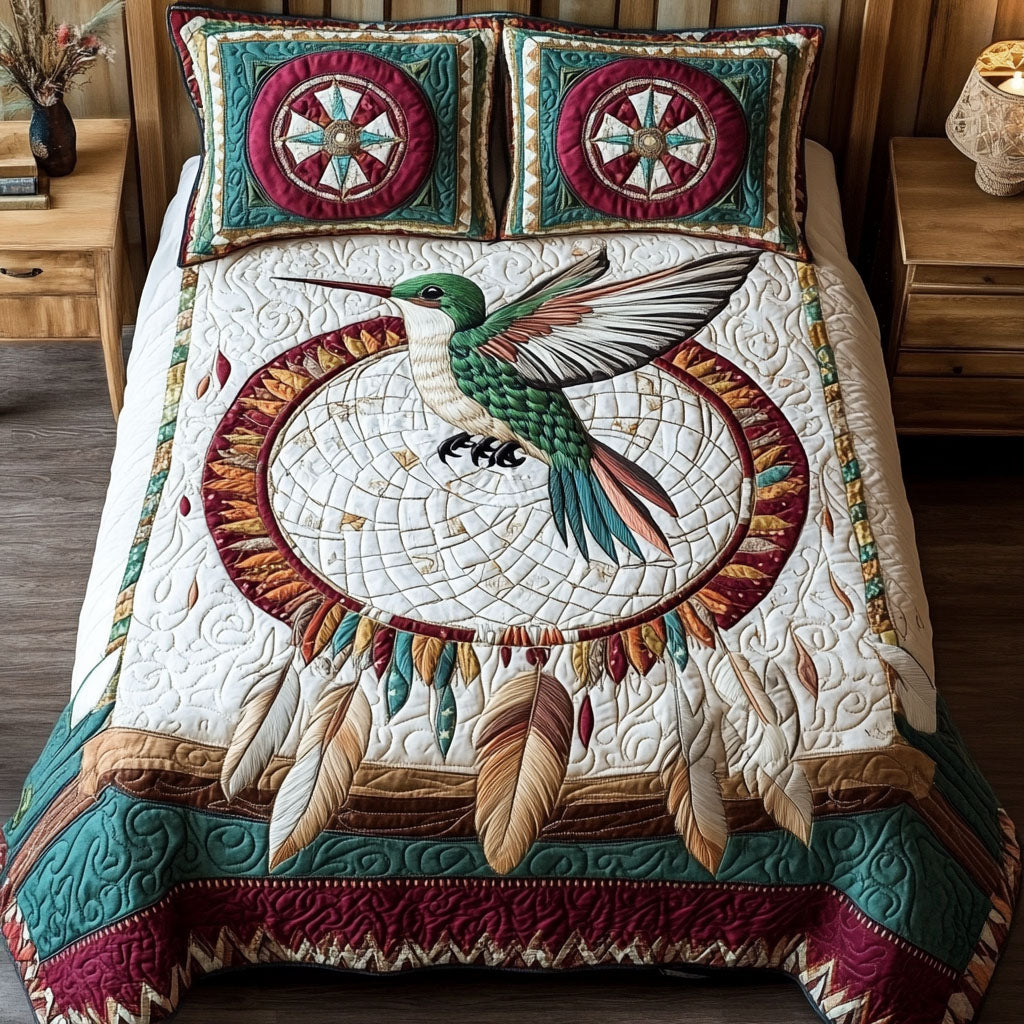 Nature Jewel Quilted Bedding Set Hummingbird Lover Bedspread Set Bird Lover Gift