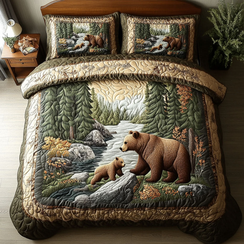 Bear Creek Quilted Bedding Set Cabin Bear Bedspread Set Nature Lover Gift