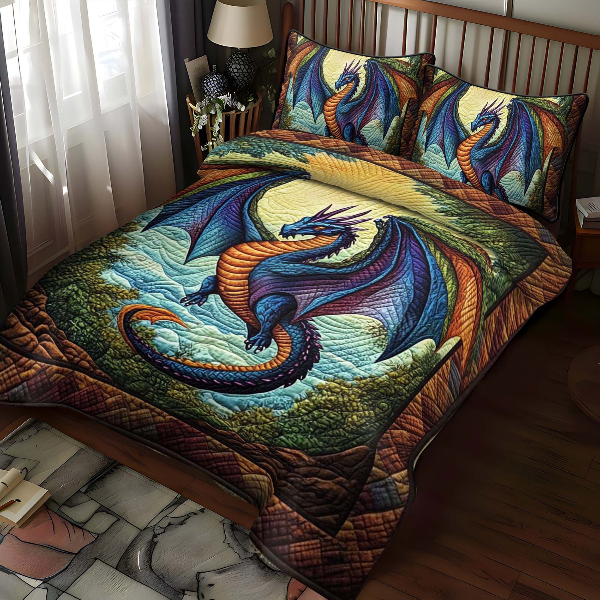 Twilight Blaze Quilted Bedding Set Vintage Bedroom Bedspread Set Gift For Mom