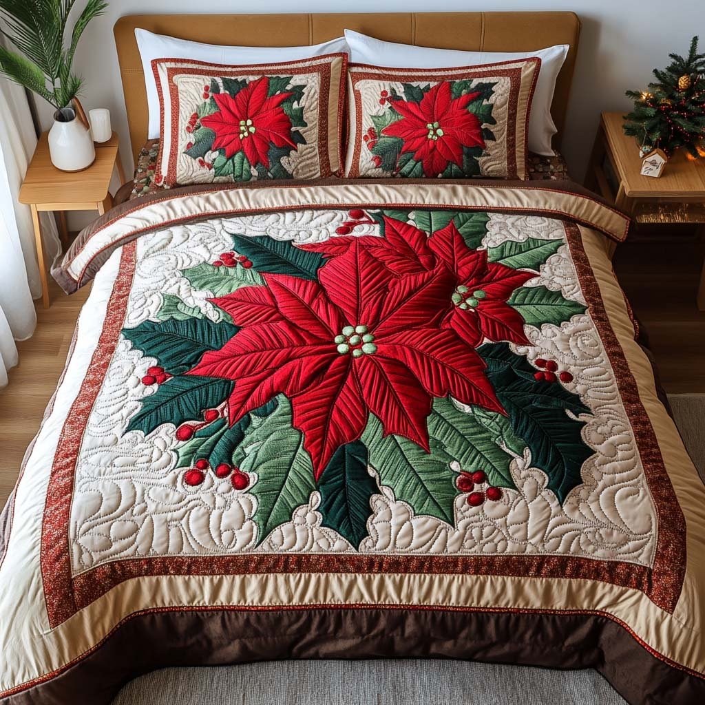 Pine Glow Quilted Bedding Set Evergreen Pine Bedspread Set Family Gift