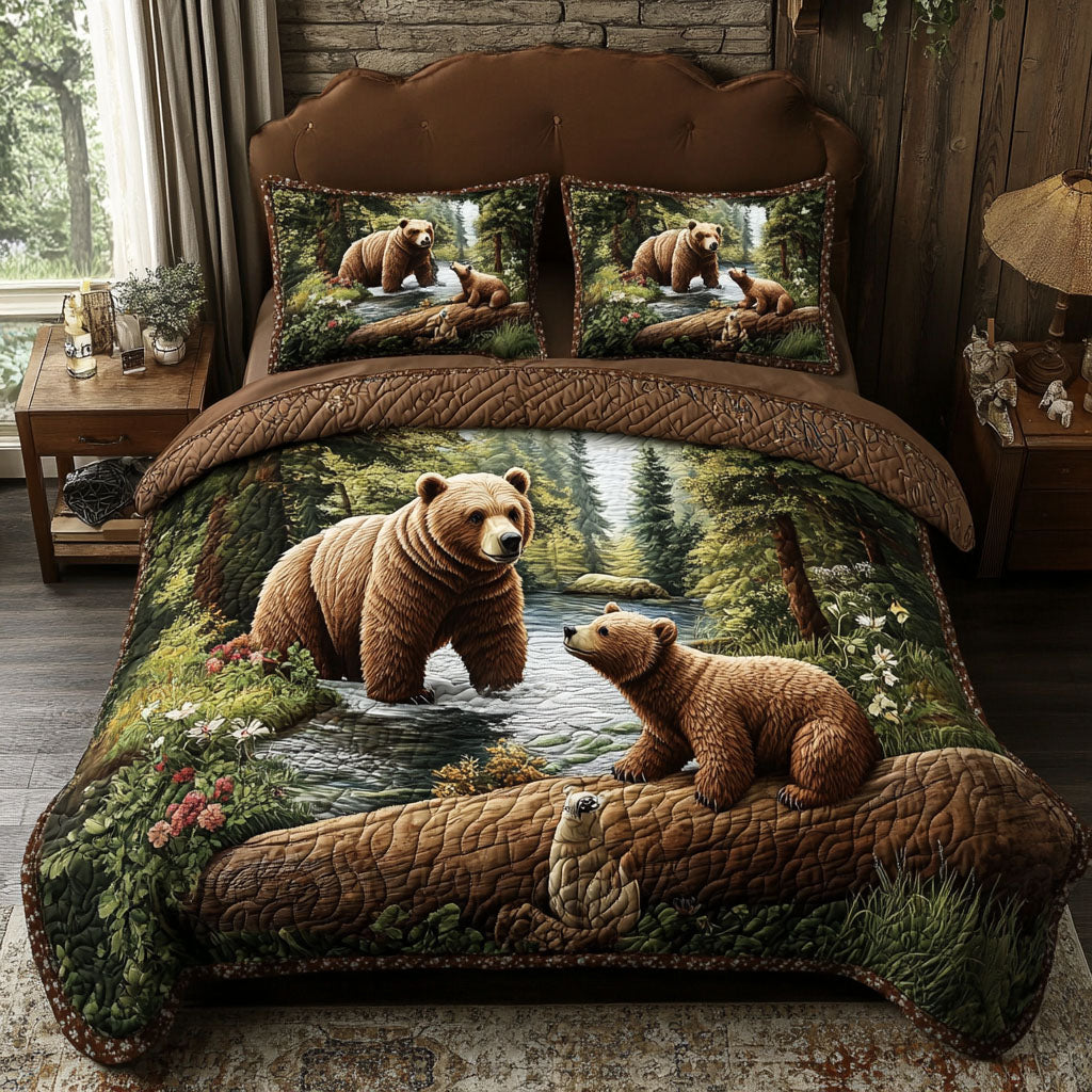 Forest Friends Quilted Bedding Set Forest Animal Bedspread Set Cabin Decor Gift