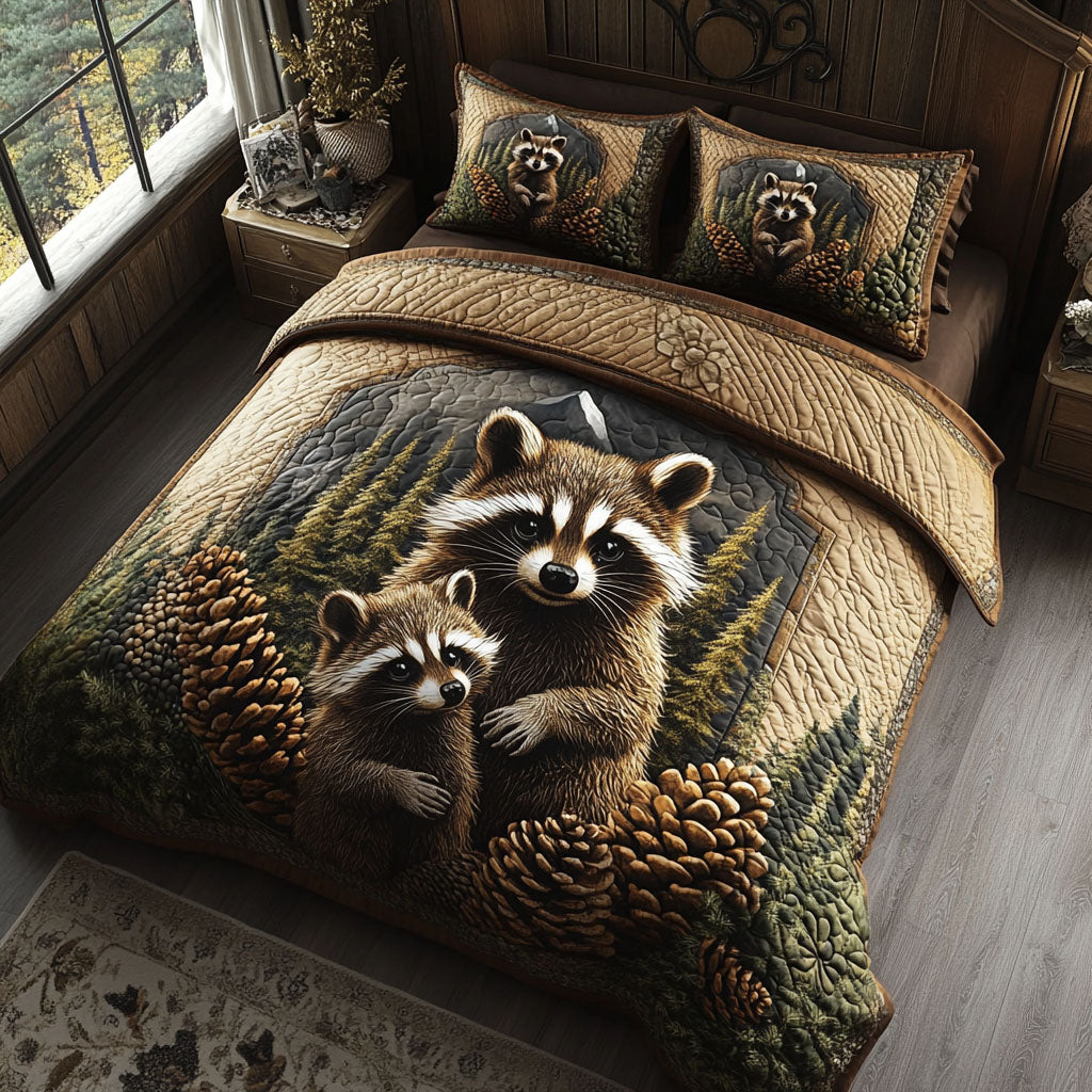 Woodland Bandit Quilted Bedding Set Cabin Woodland Bedspread Set Nature Lover Gift