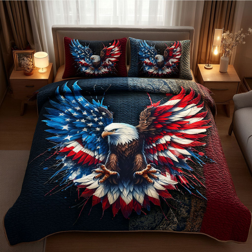 American Eagle Quilted Bedding Set Patriotic Eagle Bedspread Set Patriotic Gift