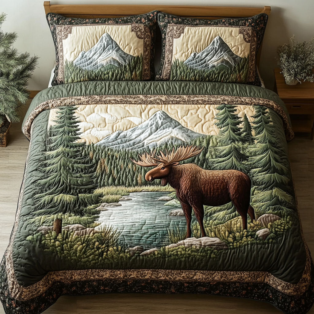 Moose Creek Quilted Bedding Set Deer Hunting Bedspread Set Cabin Decor Gift