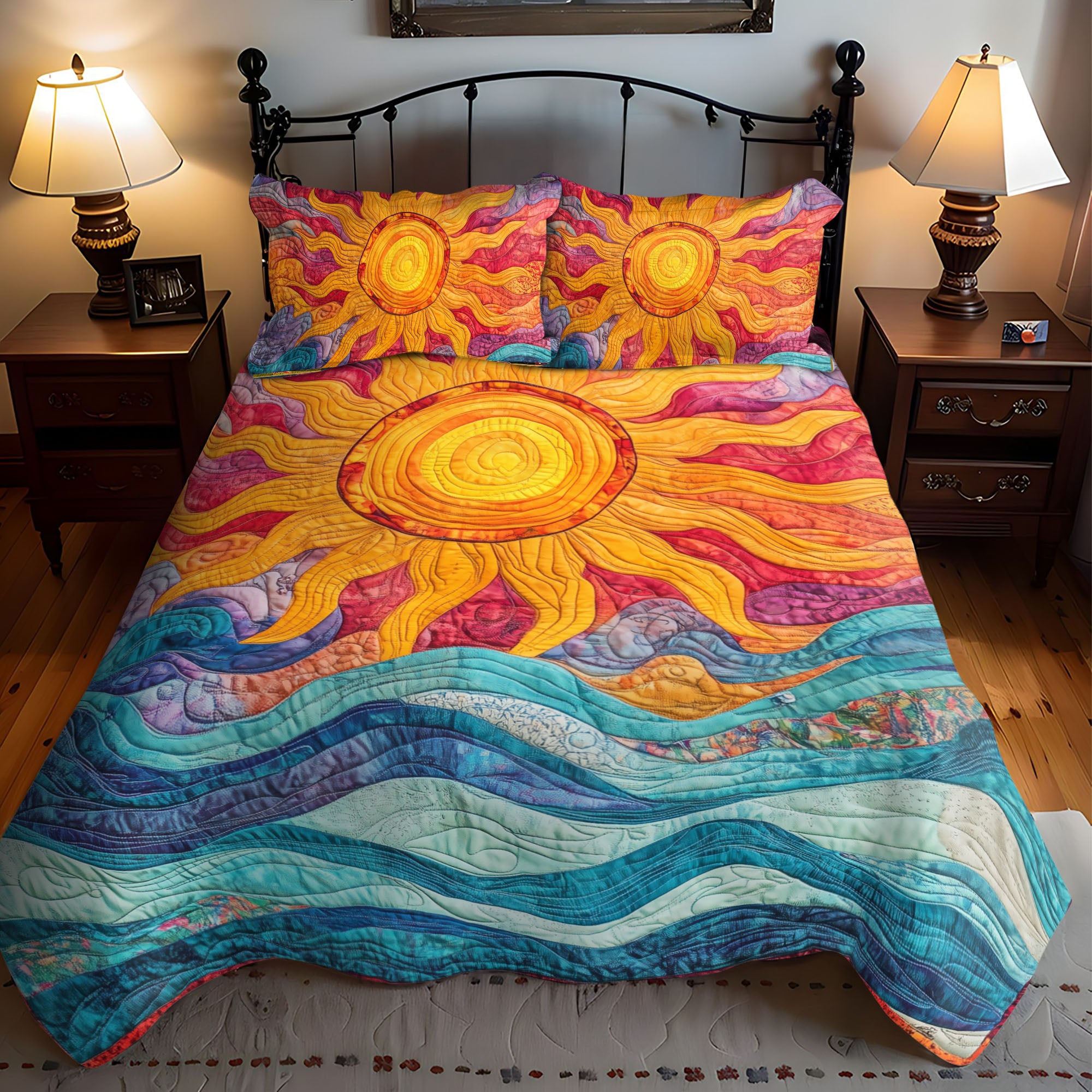 Sunshine Parade Quilted Bedding Set Farmhouse Sunflower Bedspread Set Sunflower Lover Gift