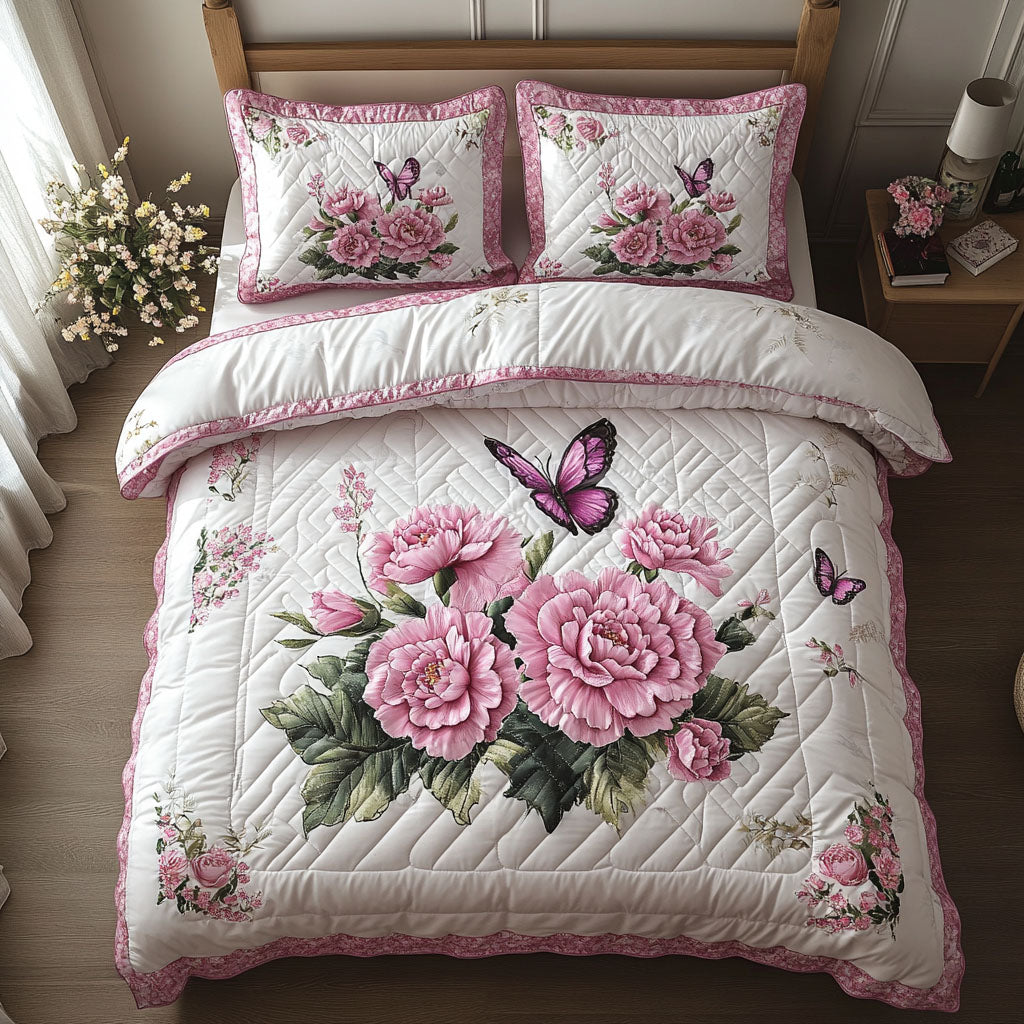 Pink Bliss Quilted Bedding Set Farmhouse Bedroom Bedspread Set Gift For Her