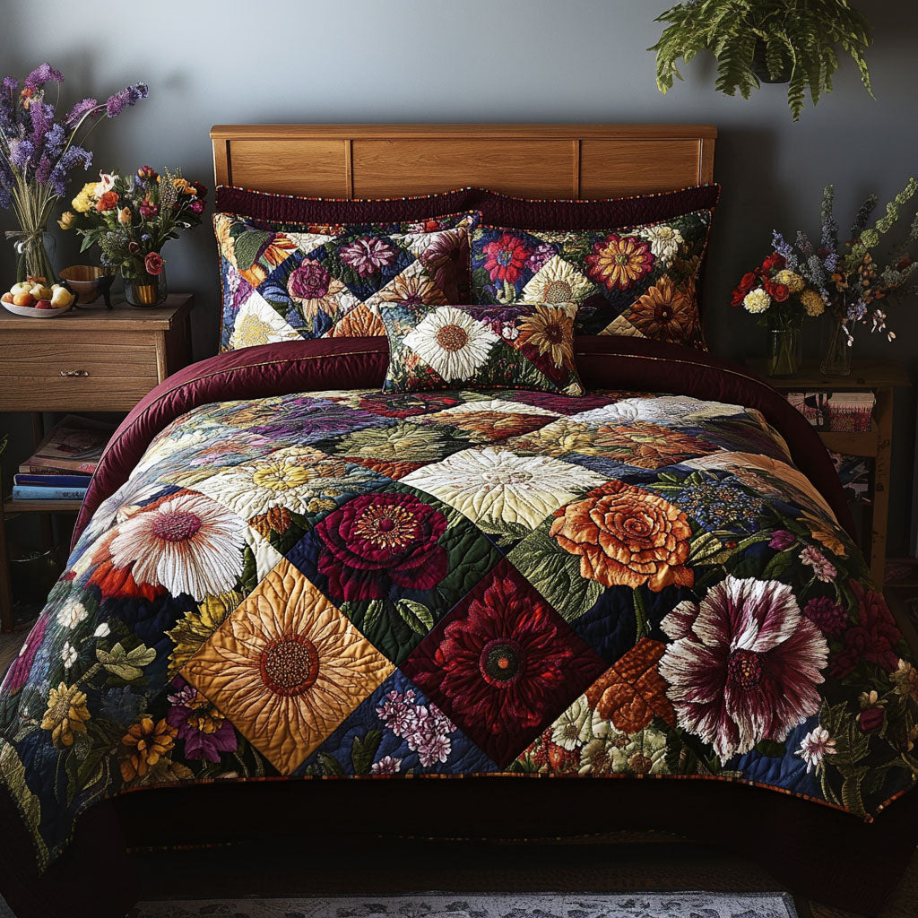 Country Bloom Quilted Bedding Set Wildflower Floral Bedspread Set Gift For Her