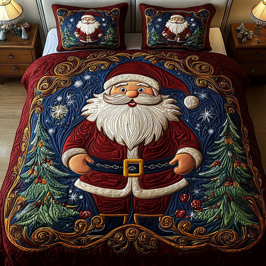 Holiday Cheer Quilted Bedding Set Jolly Santa Bedspread Set Xmas Gift