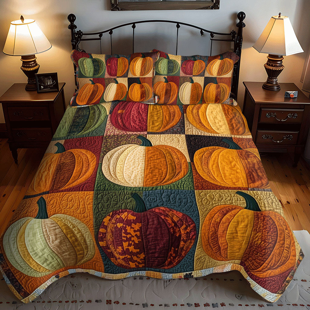Pumpkin Row Quilted Bedding Set Thanksgiving Fall Bedspread Set Thanksgiving Gift