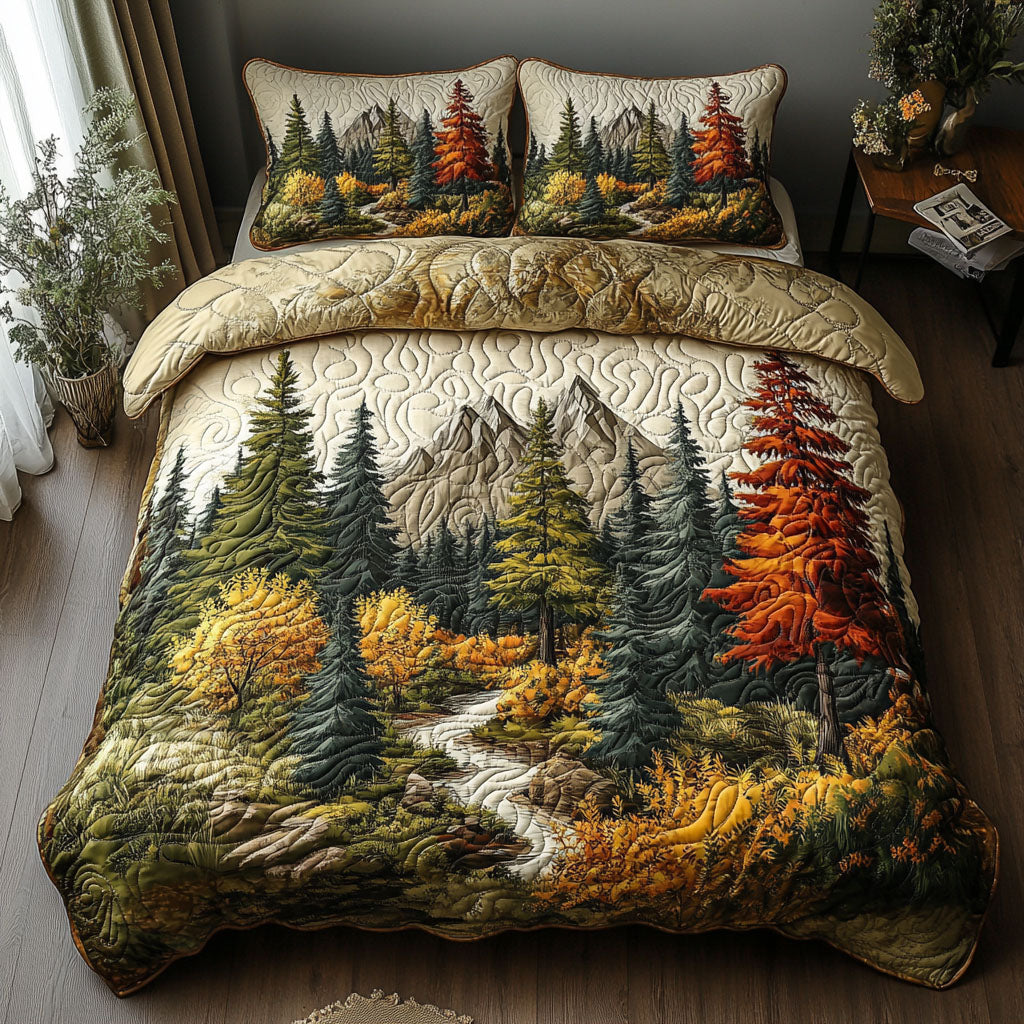 Woodland Embrace Quilted Bedding Set Enchanted Forest Bedspread Set Cabin Decor Gift