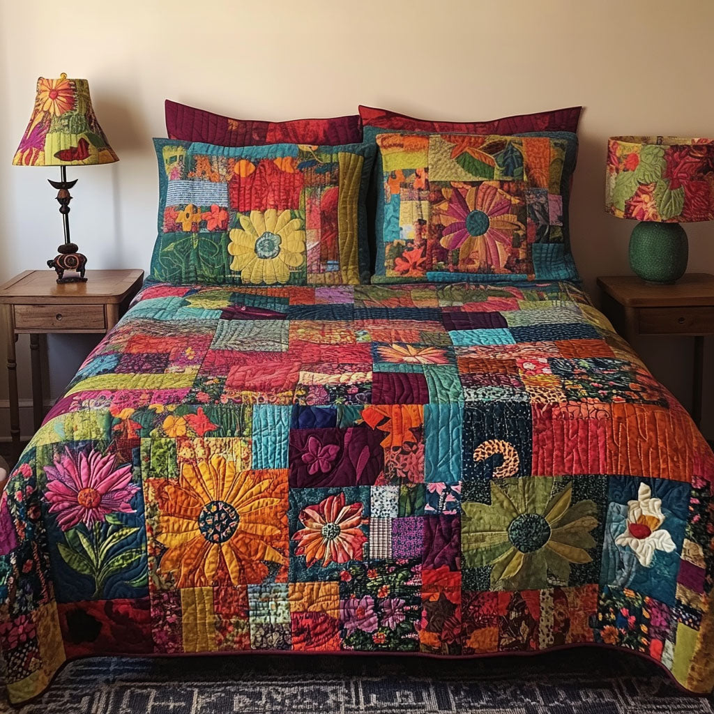 Mystical Gypsy Quilted Bedding Set Boho Mandala Bedspread Set Boho Lover Gift