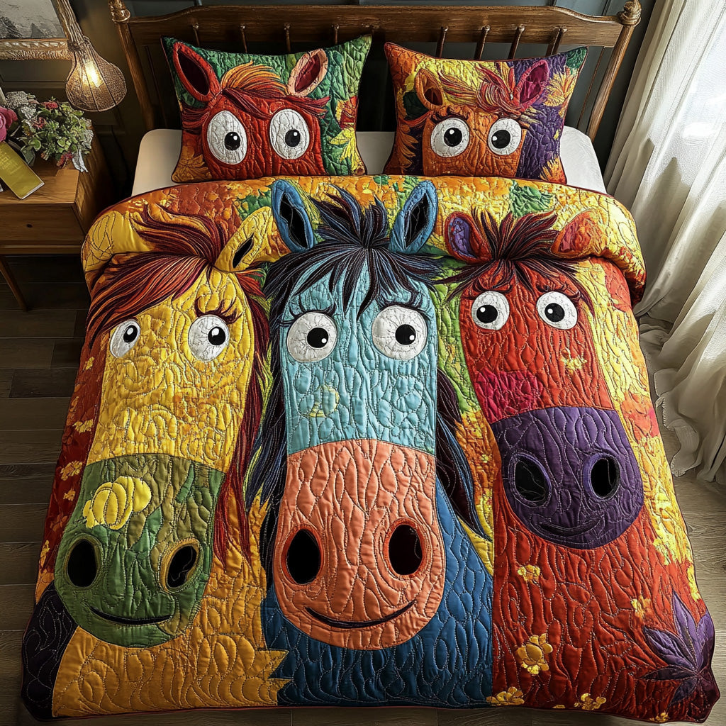 Painted Ponies Quilted Bedding Set Equestrian Horse Bedspread Set Equestrian Gift