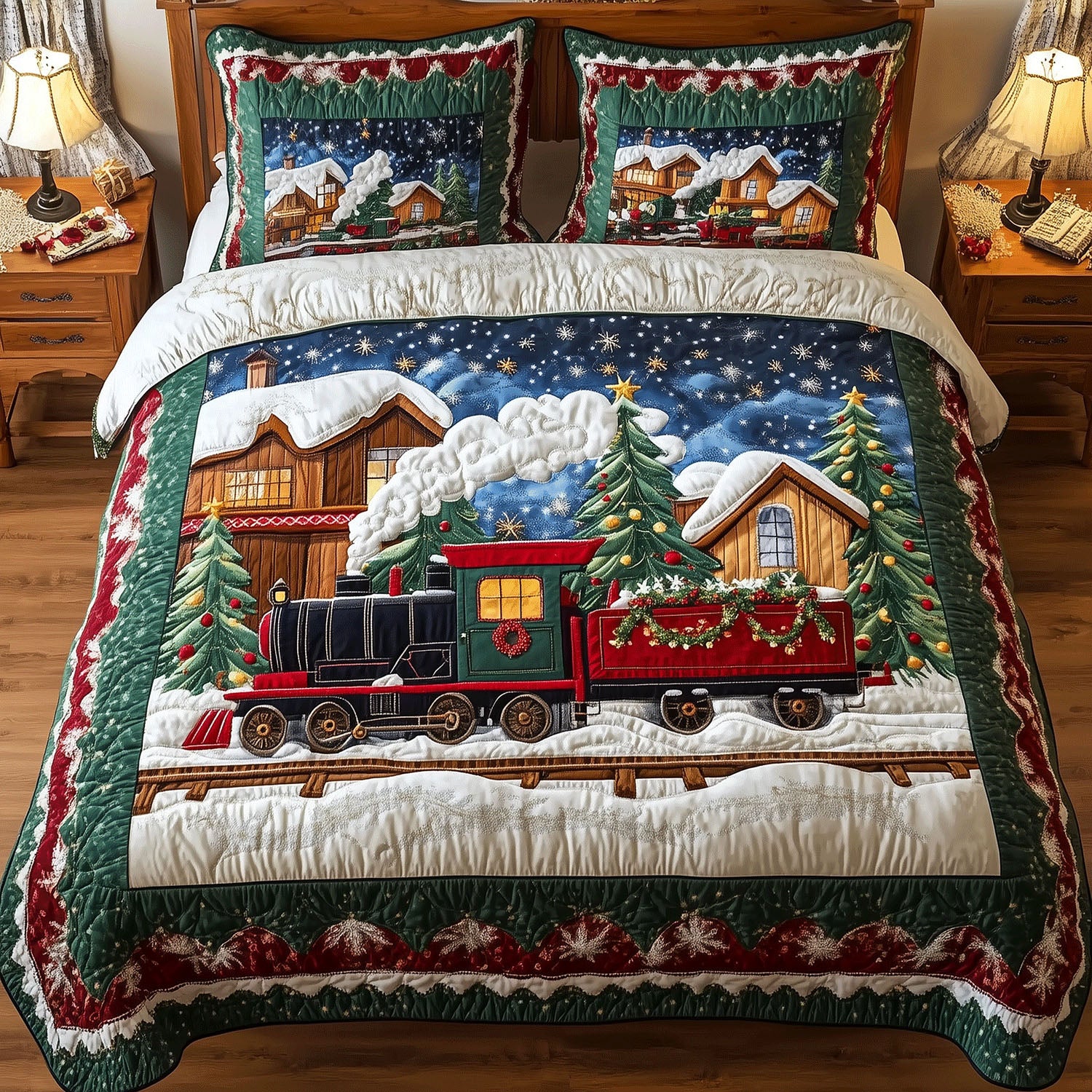 Cozy Cabin Express Quilted Bedding Set Mountain Cabin Bedspread Set Cabin Decor Gift