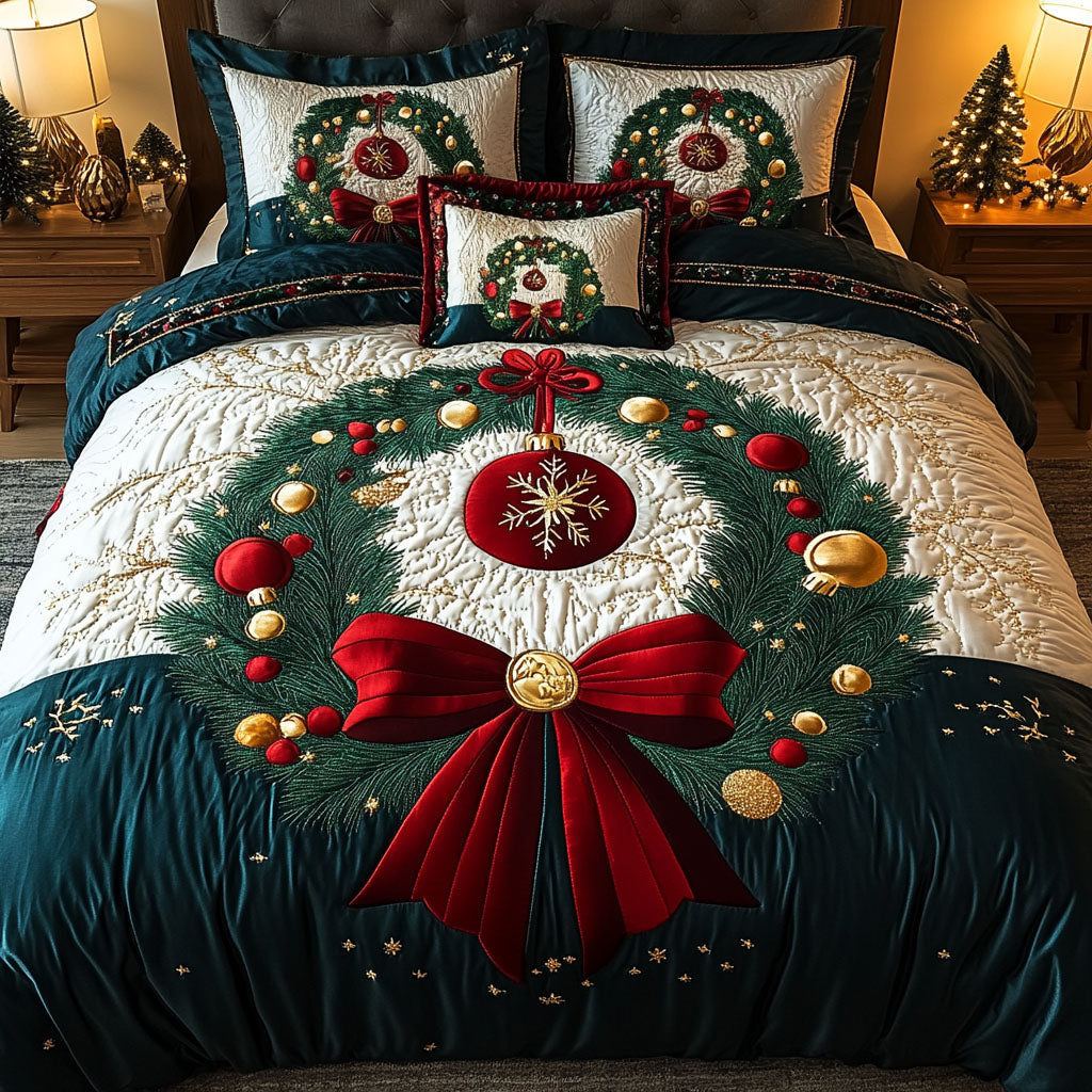 Yuletide Gemstone Quilted Bedding Set Farmhouse Christmas Bedspread Set Family Gift