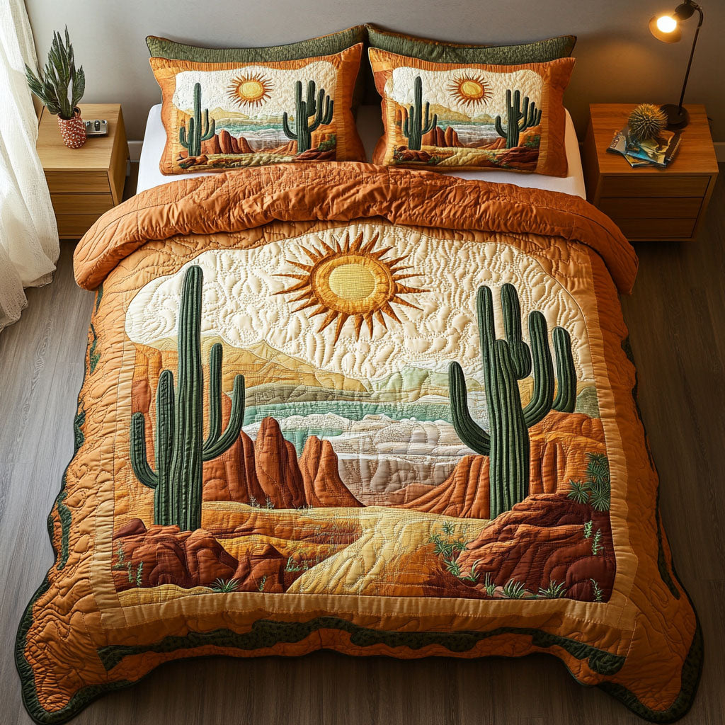 Desert Bloom Quilted Bedding Set Boho Floral Bedspread Set Garden Lover Gift