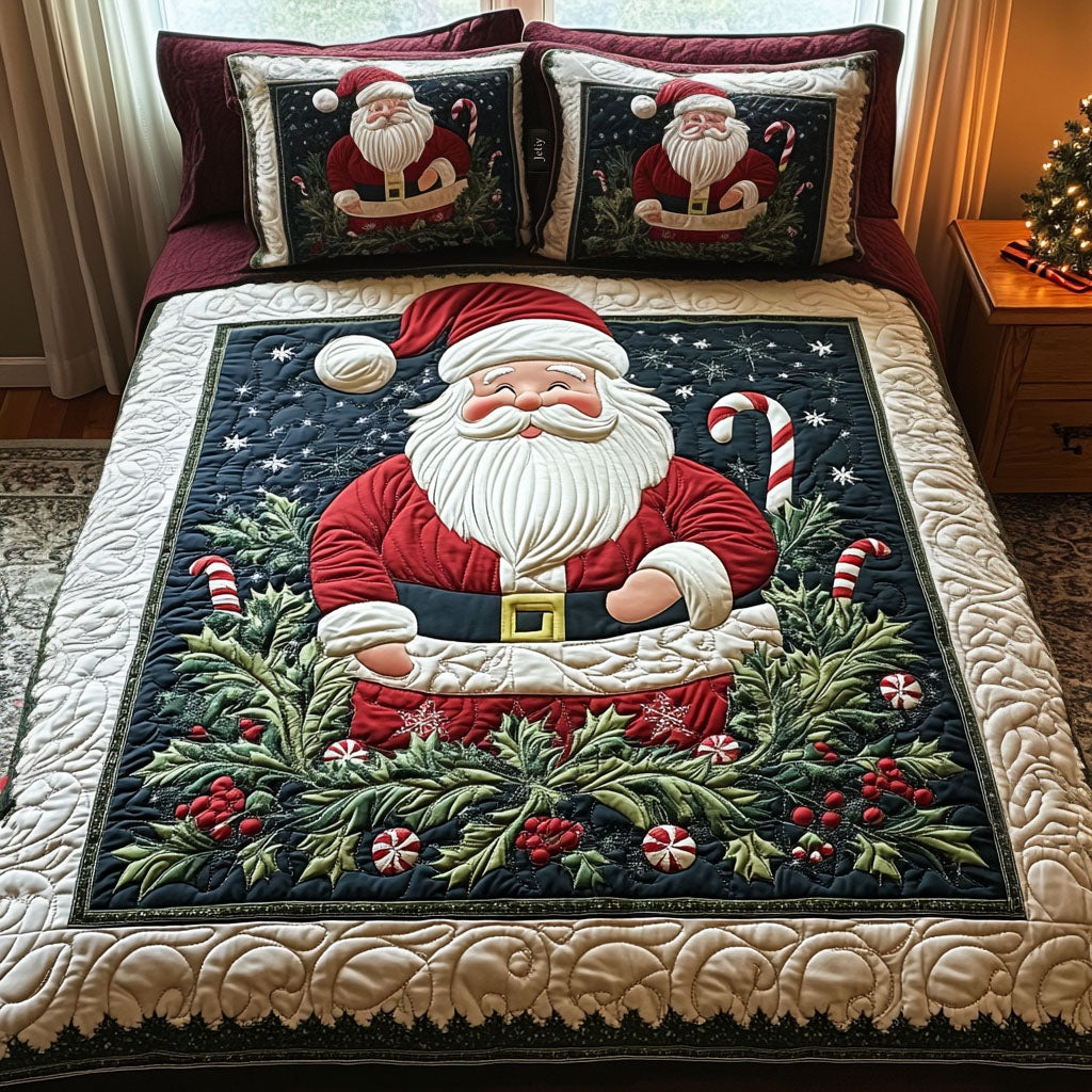Santa Sleigh Adventure Quilted Bedding Set Santa Workshop Bedspread Set Gift Decor