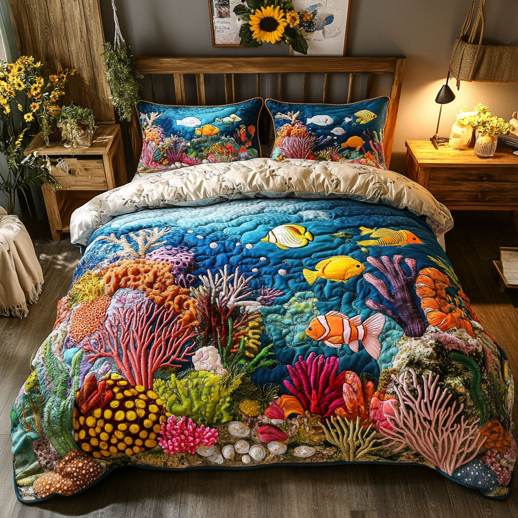 Ocean Breeze Quilted Bedding Set Coastal Beach Bedspread Set Gift For Beach Lovers