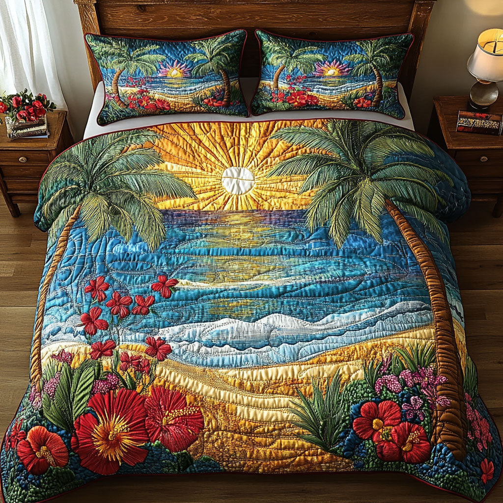 Coastal Bliss Quilted Bedding Set Ocean Coastal Bedspread Set Beach Lover Gift