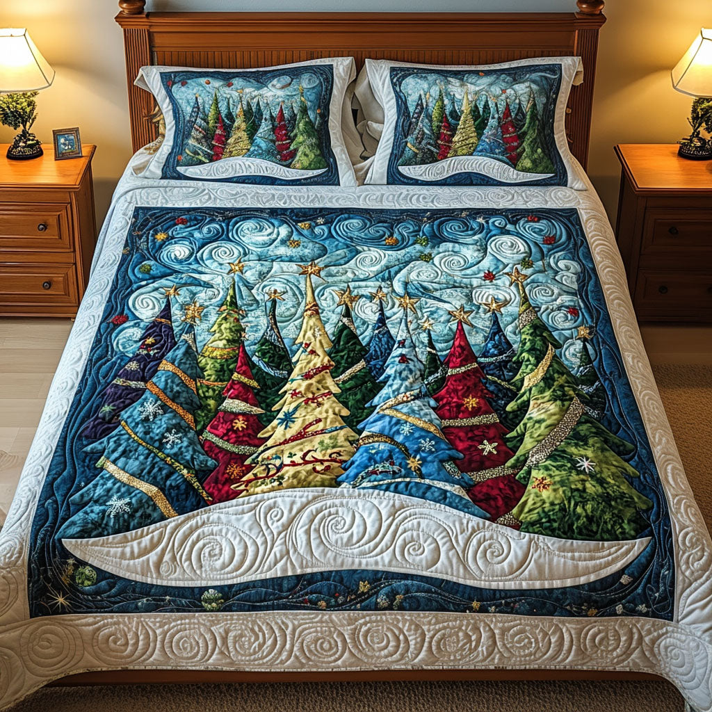 Frosted Joy Quilted Bedding Set Snowy Winter Bedspread Set Family Gift