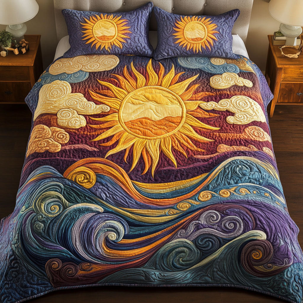 Golden Horizon Quilted Bedding Set Vintage Bedroom Bedspread Set Home Decor Gift