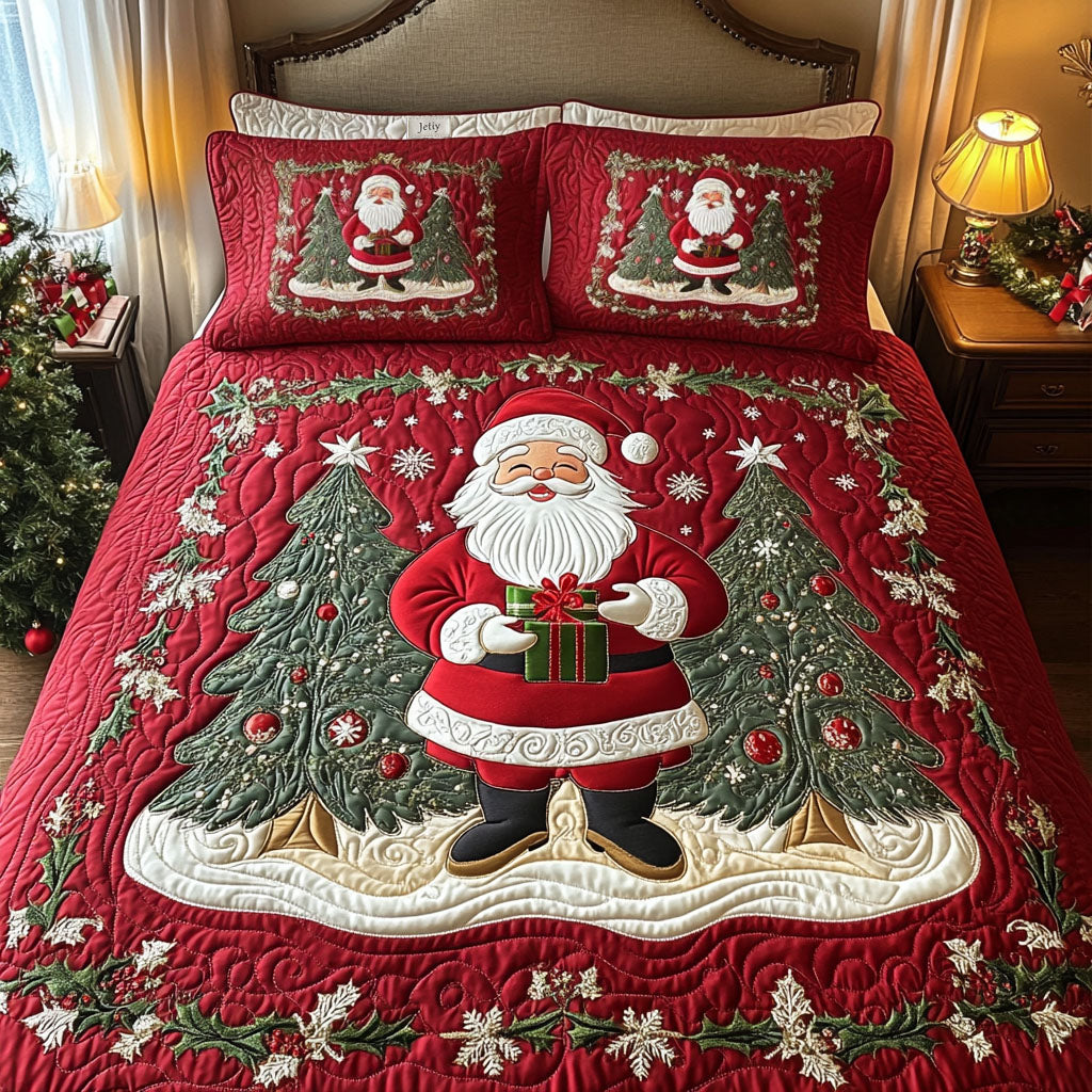 Santa Cheerful Journey Quilted Bedding Set Santa Workshop Bedspread Set Gift Decor