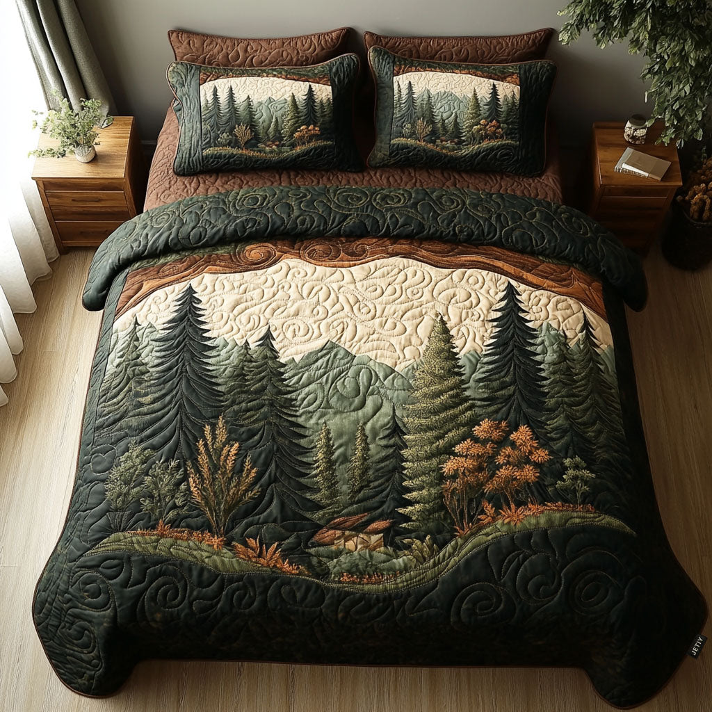 Woodland Wanderlust Quilted Bedding Set Woodland Nature Bedspread Set Outdoor Lover Gift