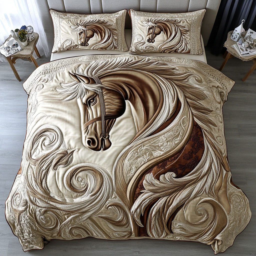 Galloping Horse Quilted Bedding Set Horse Lover Bedspread Set Horse Lover Gift