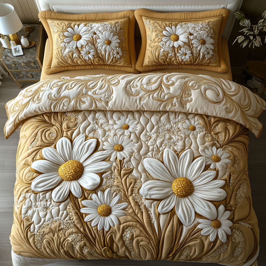 Daisy Delight Quilted Bedding Set Vintage Floral Bedspread Set Garden Lover Gift