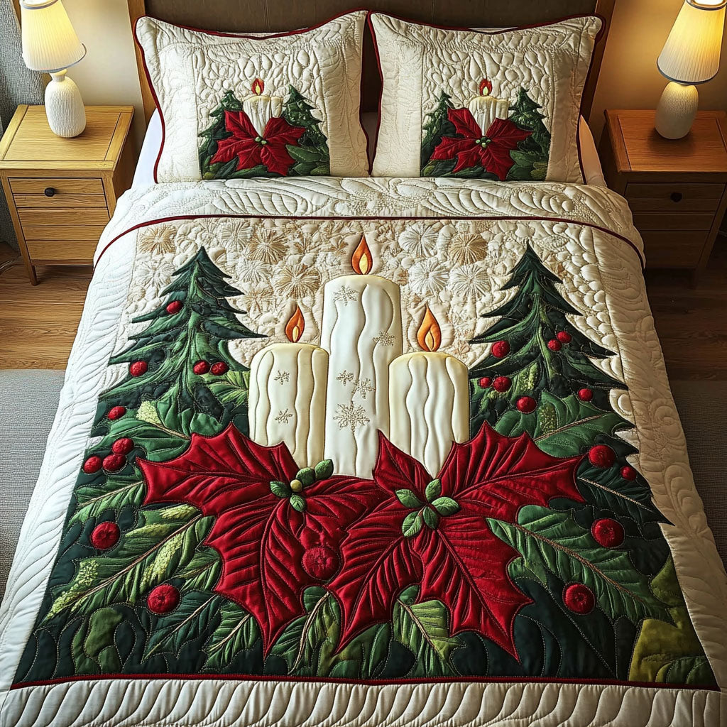 Candlelight Cheer Quilted Bedding Set Christmas Holiday Bedspread Set Holiday Gift