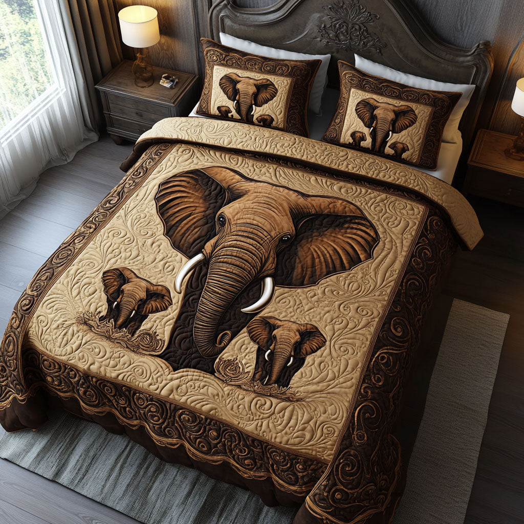 Elephant Forest Quilted Bedding Set Cute Elephant Bedspread Set Elephant Lover Gift