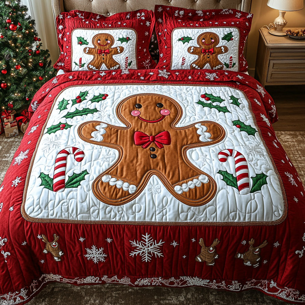 Holiday Ginger Magic Quilted Bedding Set Sweet Gingerbread Bedspread Set Baker Gift
