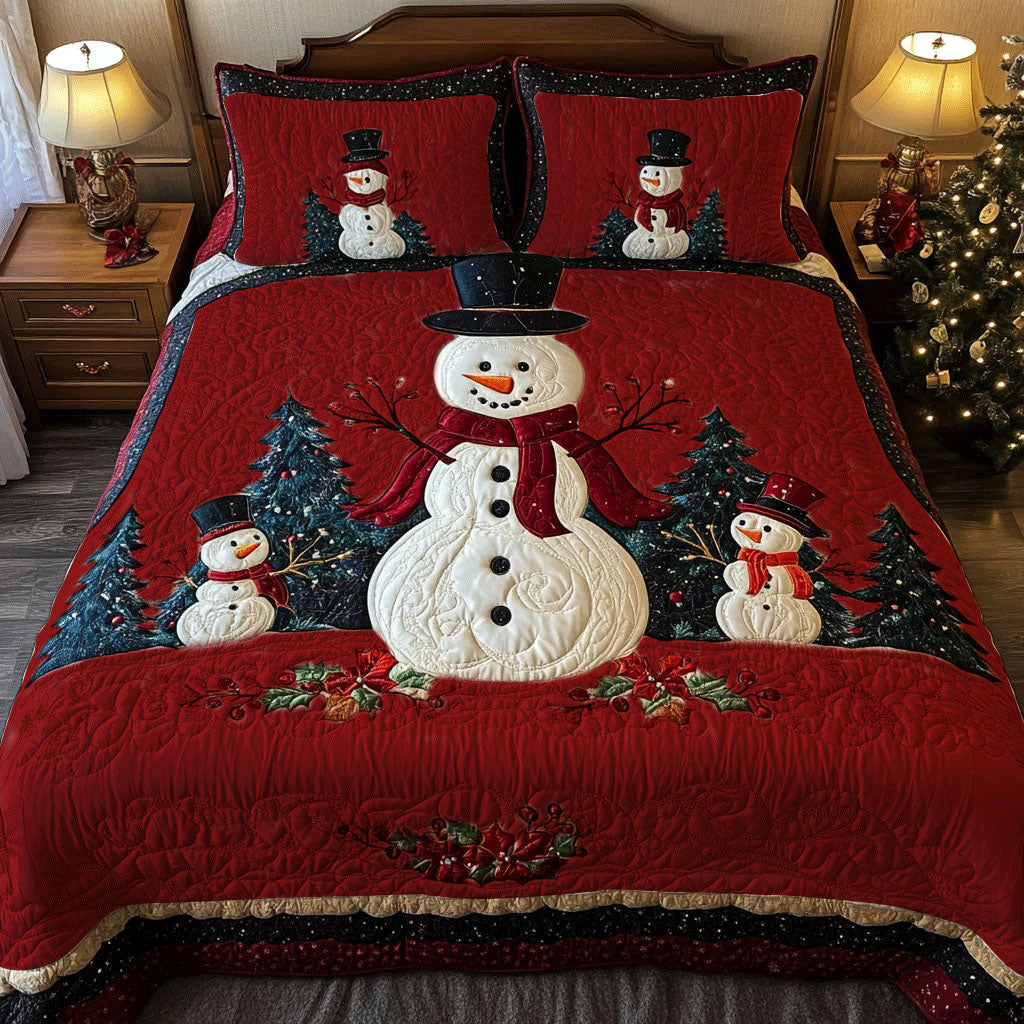 Frosty Friends Quilted Bedding Set Snowman Winter Bedspread Set Xmas Gift For Mom