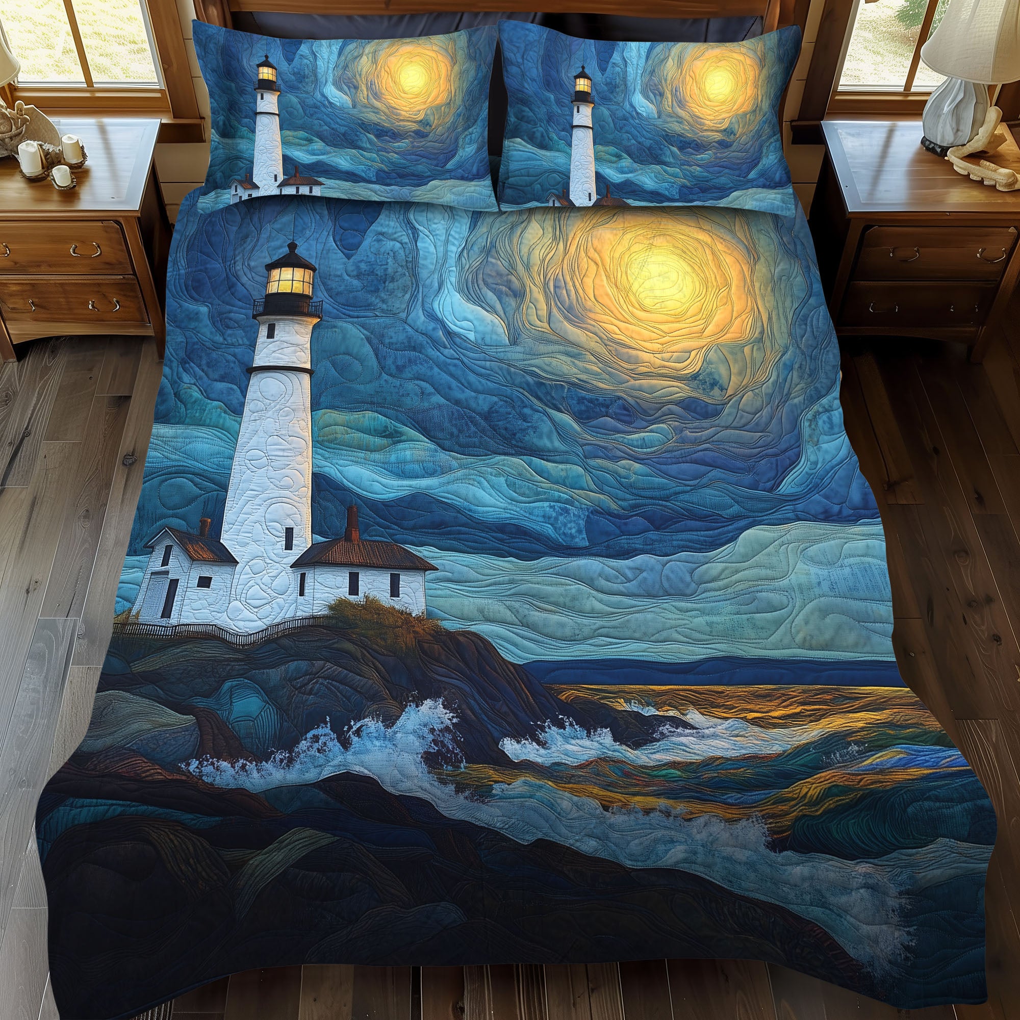 Harbor Of Hope Quilted Bedding Set Coastal Beach Bedspread Set Beach Lover Gift