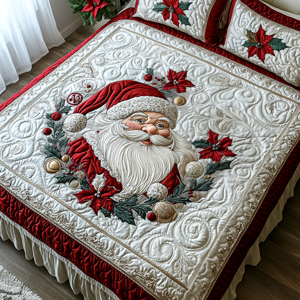 Merry Santa Quilted Bedding Set Jolly Santa Bedspread Set Xmas Gift