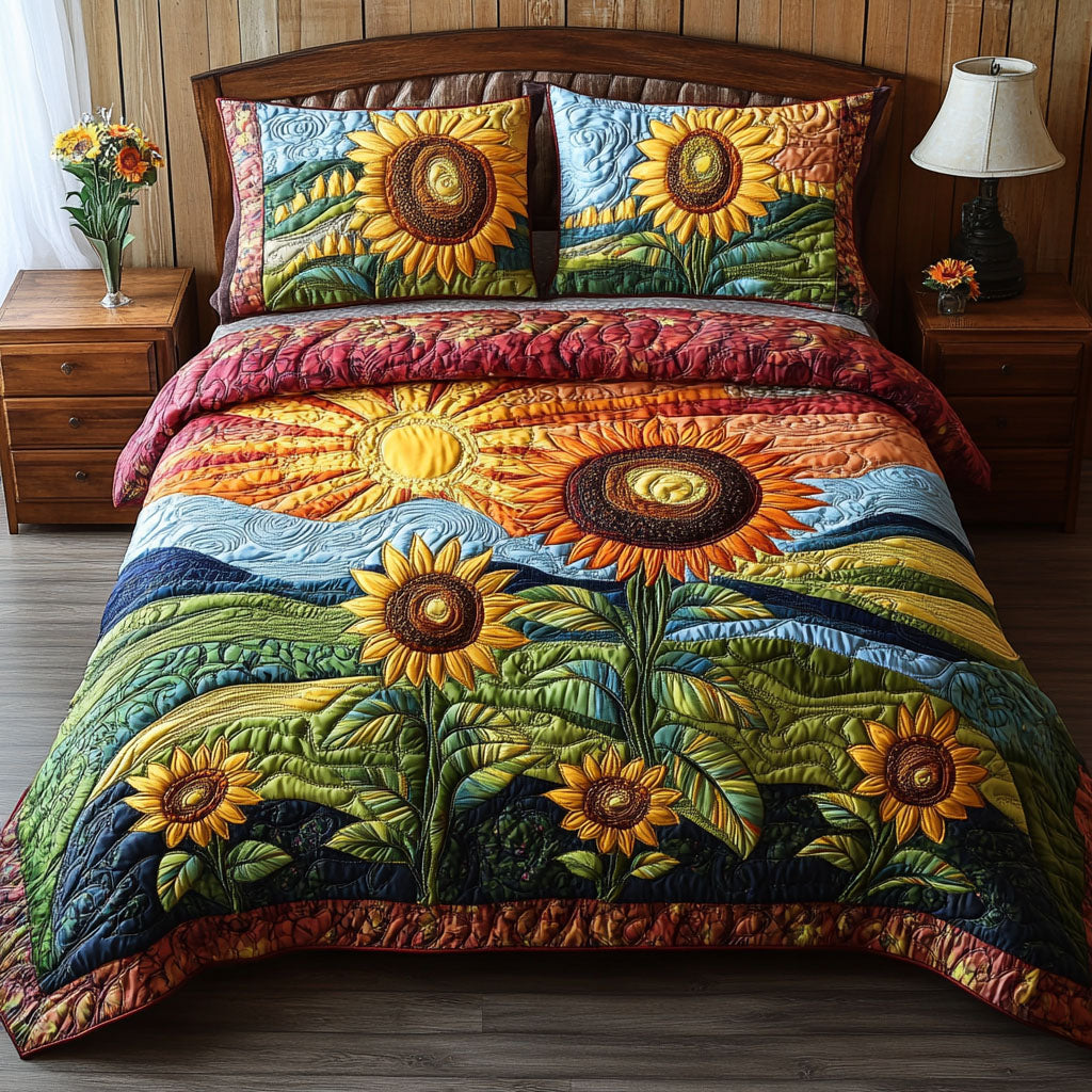 Country Sunbeam Quilted Bedding Set Cottage Bedroom Bedspread Set Gift For Mom