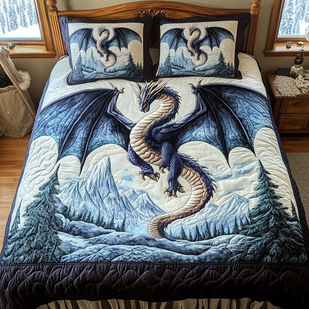 Dragon Crest Quilted Bedding Set Fantasy Dragon Bedspread Set Book Lover Gift
