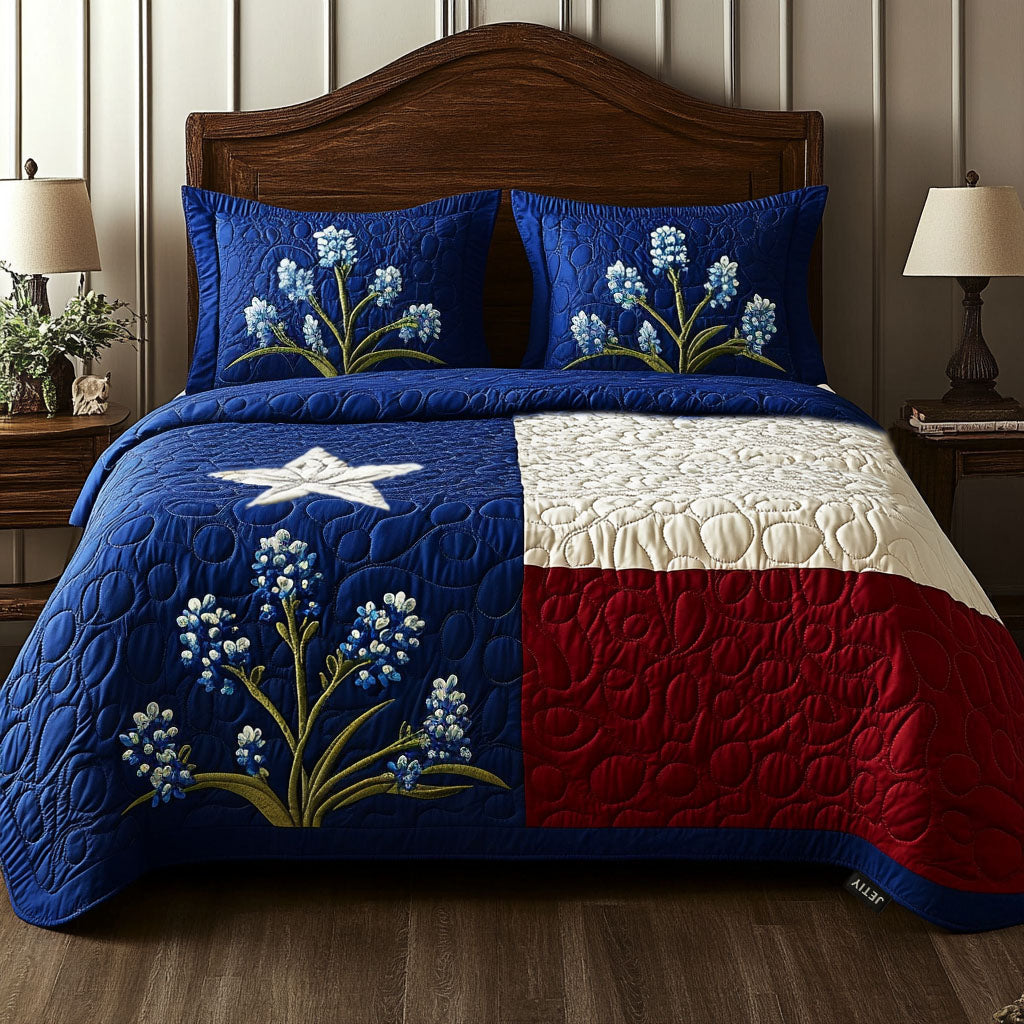 Texas Pride Quilted Bedding Set Texas Bluebonnet Bedspread Set Gift For Texans