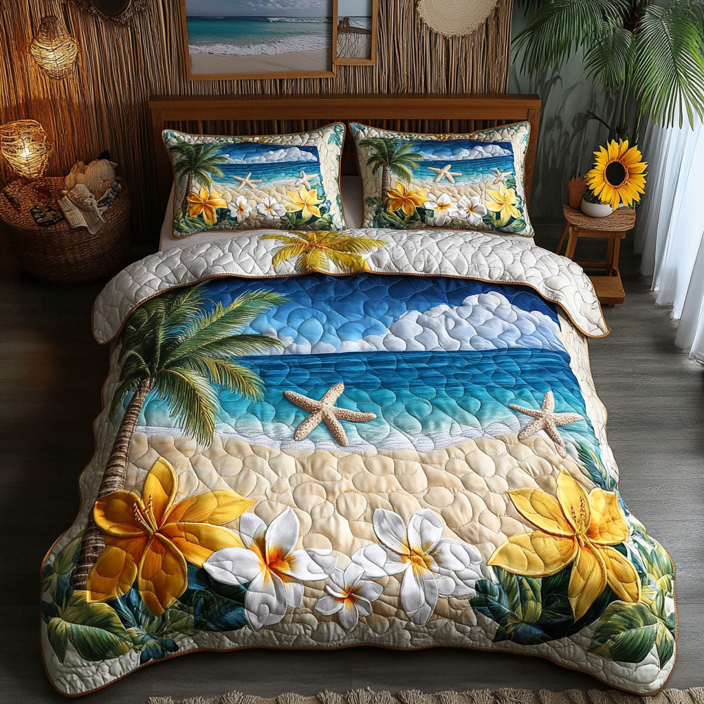 Beach Vibes Quilted Bedding Set Beach House Bedspread Set Gift For Beach Lovers