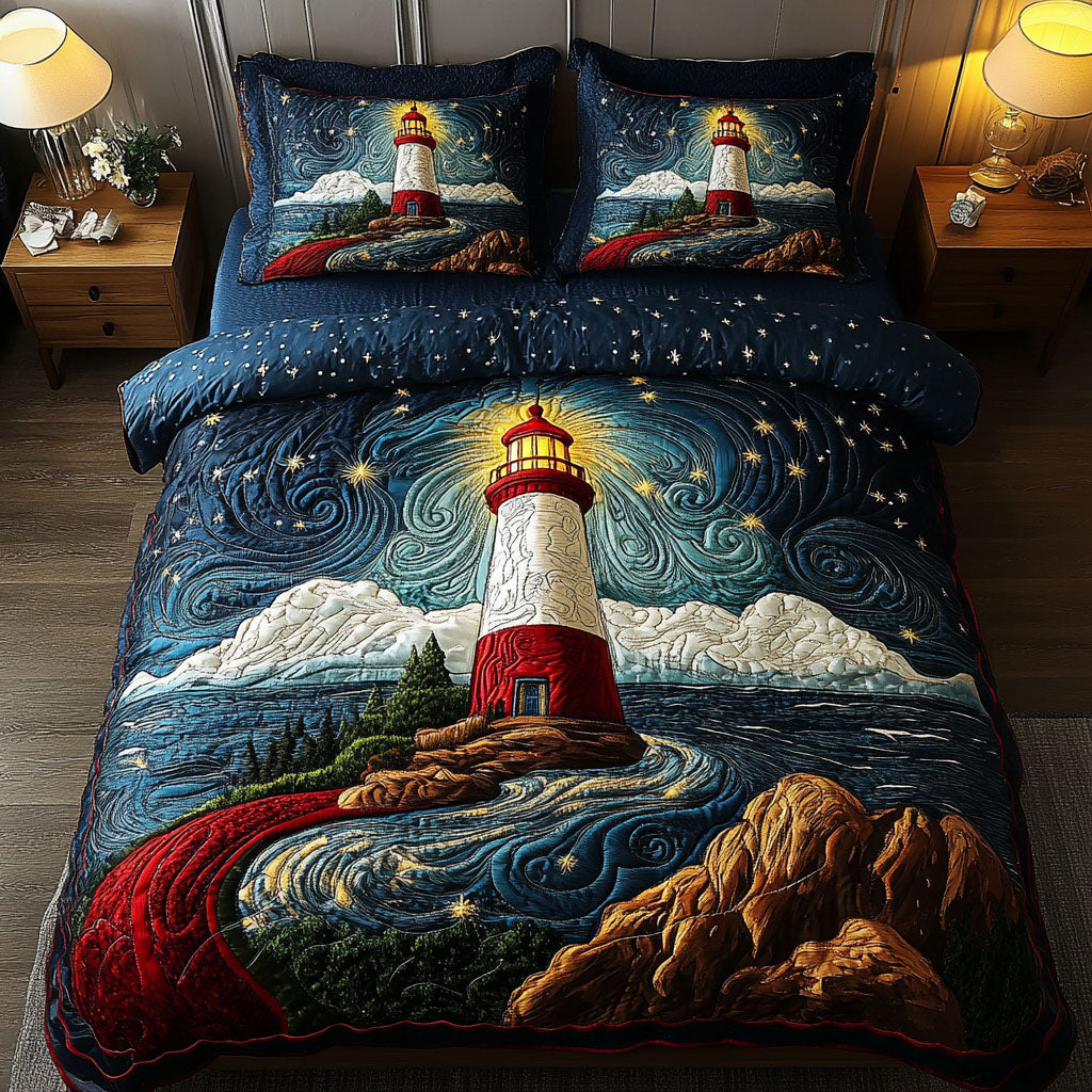 Beacon Of Hope Quilted Bedding Set Nautical Beach Bedspread Set Beach Lover Gift