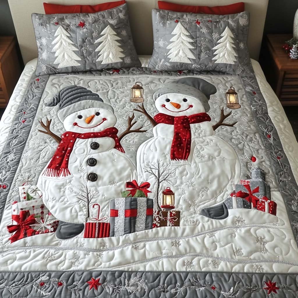 Gifted Snow Quilted Bedding Set Snowy Winter Bedspread Set Gift Decor