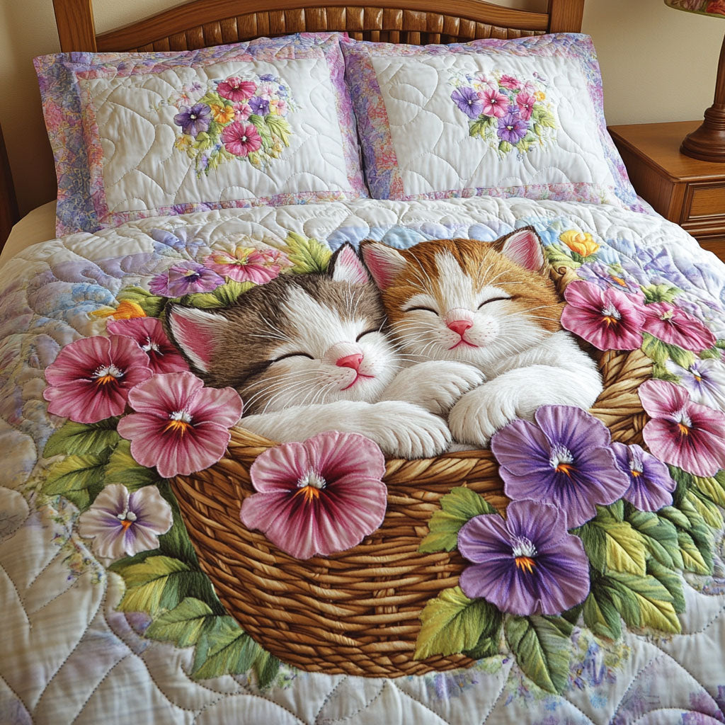 Colorful Kittens Quilted Bedding Set Funny Cat Bedspread Set Cat Mom Gift
