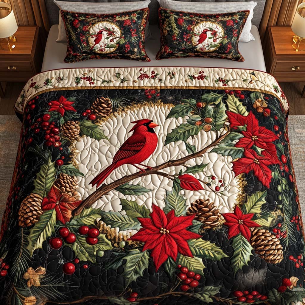 Crimson Elegance Quilted Bedding Set Rustic Home Bedspread Set Bedroom Decor Gift