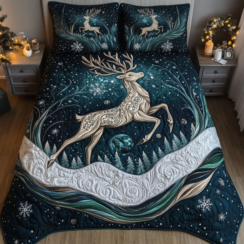 Reindeer Run Quilted Bedding Set Deer Hunting Bedspread Set Cabin Decor Gift