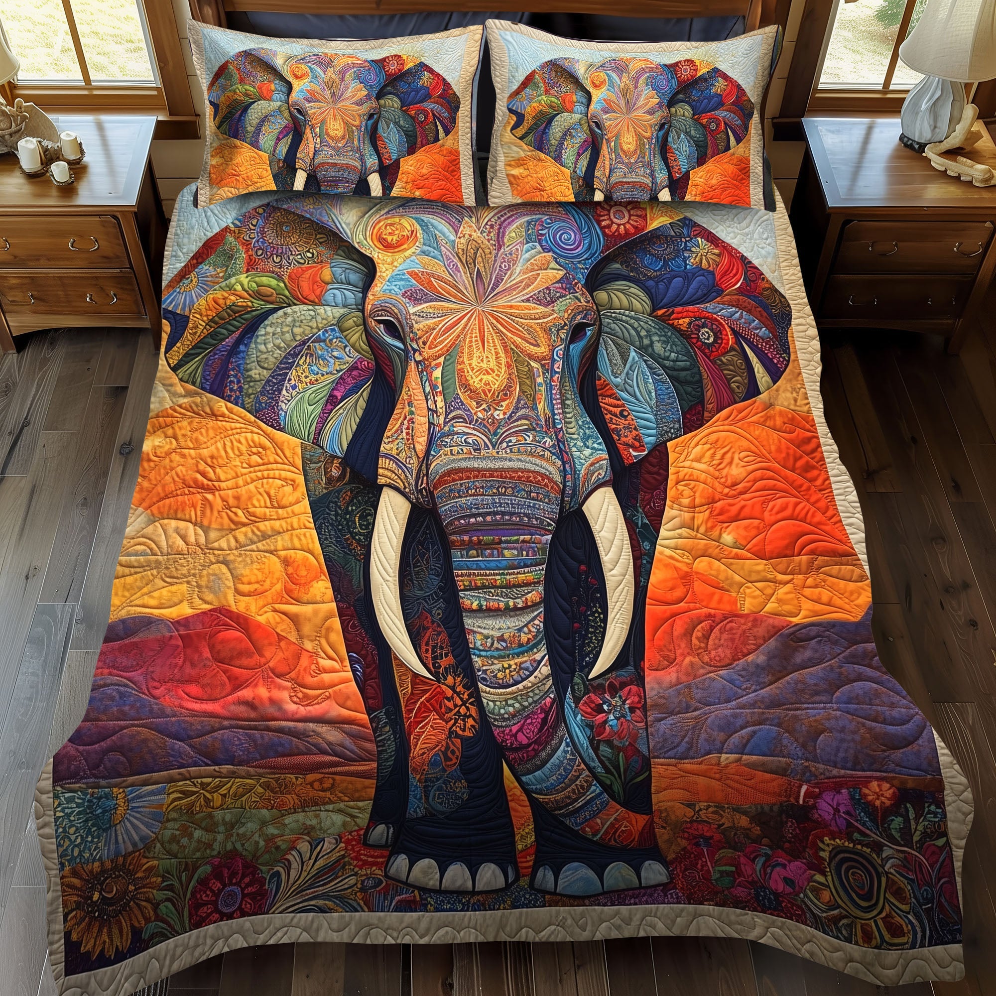 Mystic Elephant Quilted Bedding Set Safari Elephant Bedspread Set Gift For Mom