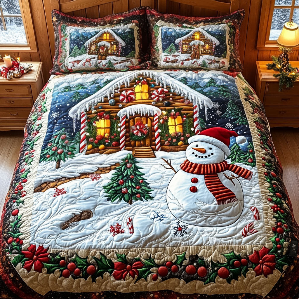 Enchanted Christmas Eve Quilted Bedding Set Vintage Santa Bedspread Set Family Gift