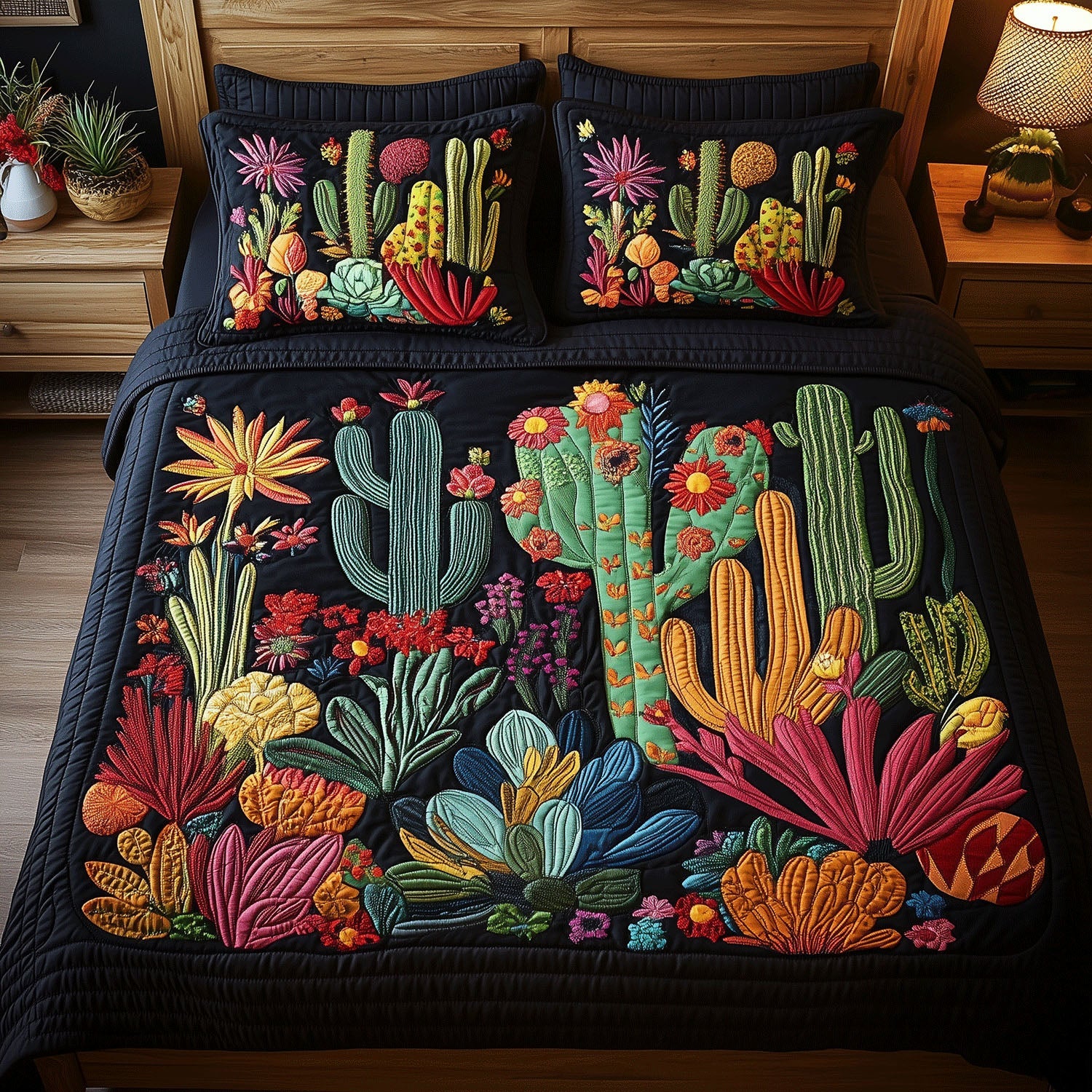 Tropical Cactus Quilted Bedding Set Tropical Island Bedspread Set Tropical Gift