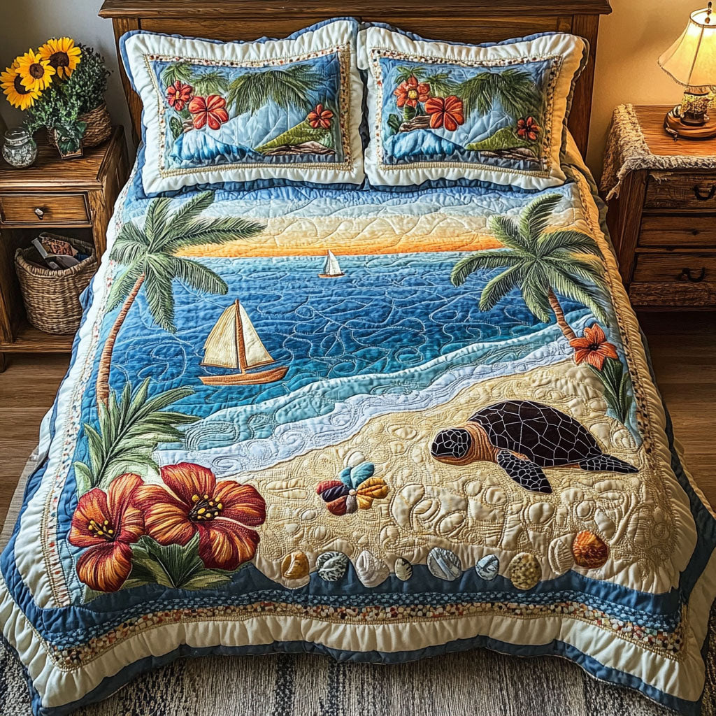 Beach Breeze Quilted Bedding Set Coastal Beach Bedspread Set Coastal Home Gift